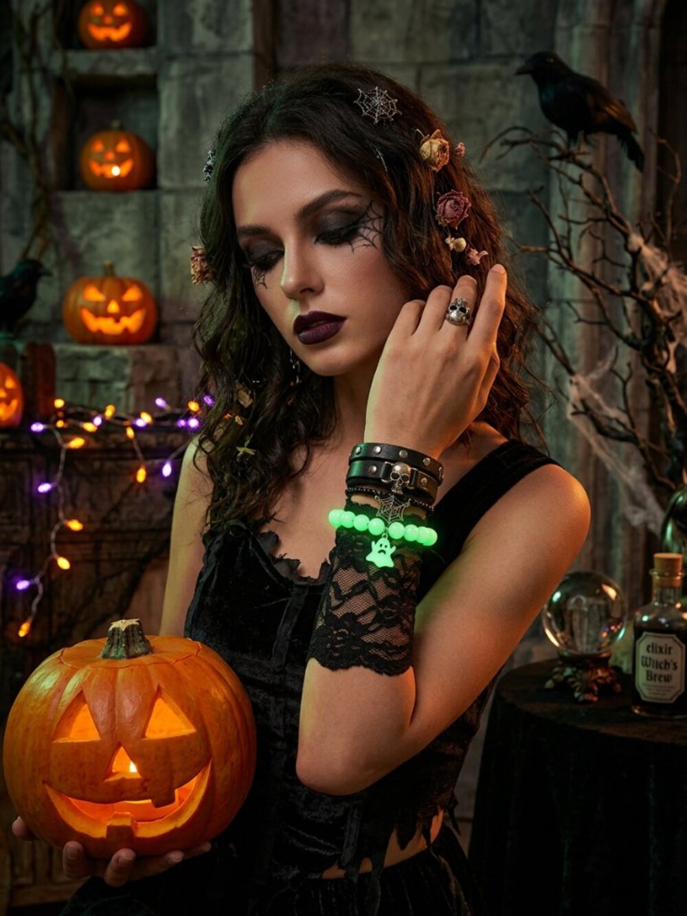 Handmade Glow in the Dark Ghost Stretch Bracelet - Halloween Spooky Whimsigoth